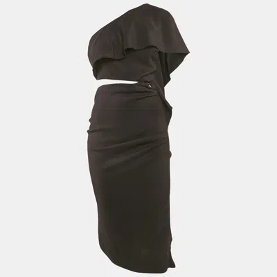 Pre-owned Elisabetta Franchi Black Crepe Cut-out One Shoulder Midi Dress M