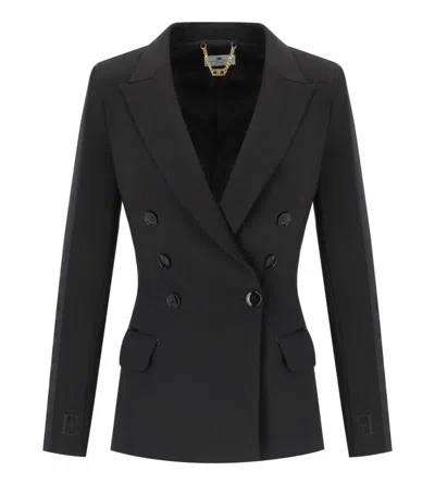 Elisabetta Franchi Lapel Jacket With Shoulder Structure And Button Detailing In Black
