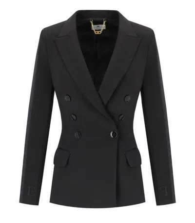 ELISABETTA FRANCHI ELISABETTA FRANCHI BLACK CREPE DOUBLE-BREASTED JACKET