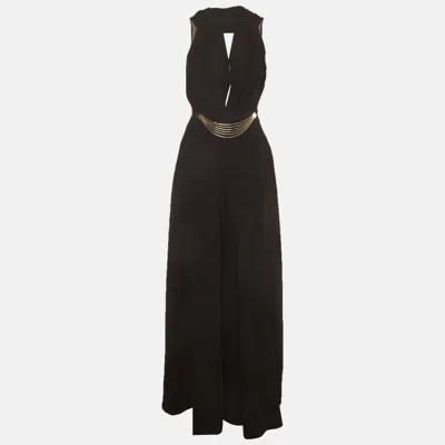 Elisabetta Franchi Black Crepe Draped Wide Leg Jumpsuit