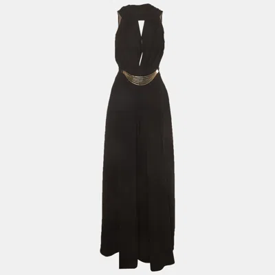 Pre-owned Elisabetta Franchi Black Crepe Draped Wide Leg Jumpsuit S