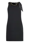 ELISABETTA FRANCHI BLACK CREPE DRESS WITH FRONT CHAIN DETAIL FOR WOMEN