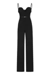 ELISABETTA FRANCHI BLACK CREPE JUMPSUIT WITH SWEETHEART NECKLINE AND FRONT BOW FOR WOMEN