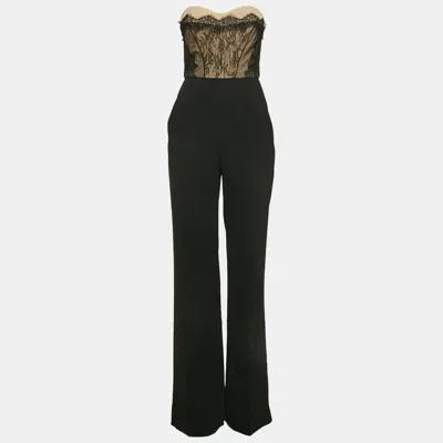 Pre-owned Elisabetta Franchi Black Crepe Lace Overlay Detail Strapless Jumpsuit M