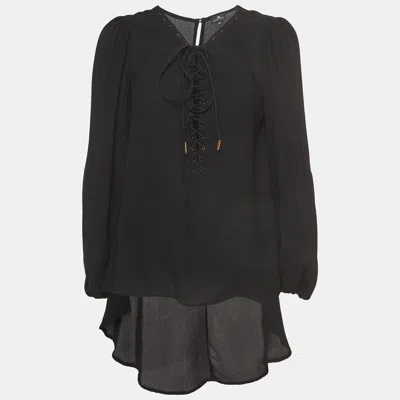 Elisabetta Franchi Black Crepe Lace-up Neck Camicia Blouse