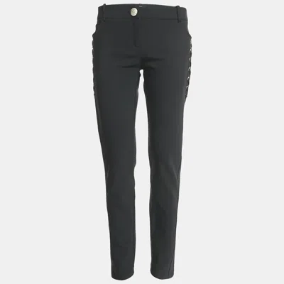 Pre-owned Elisabetta Franchi Black Crepe Lace-up Skinny Pants L