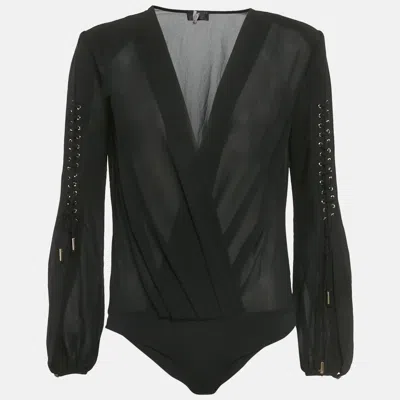 Elisabetta Franchi Black Crepe Long Sleeve Bodysuit