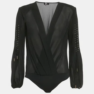 Pre-owned Elisabetta Franchi Black Crepe Long Sleeve Bodysuit M