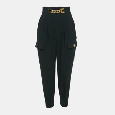Pre-owned Elisabetta Franchi Black Crepe Pleated Chain Detail Trousers S