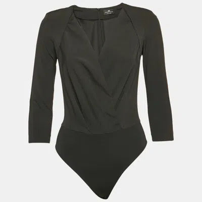 Pre-owned Elisabetta Franchi Black Crepe Plucking Neck Bodysuit S