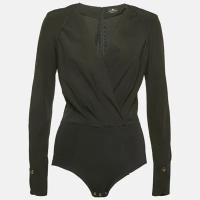 Pre-owned Elisabetta Franchi Black Crepe V-neck Long Sleeve Bodysuit M
