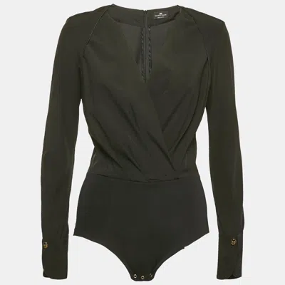 Elisabetta Franchi Black Crepe V-neck Long Sleeve Bodysuit