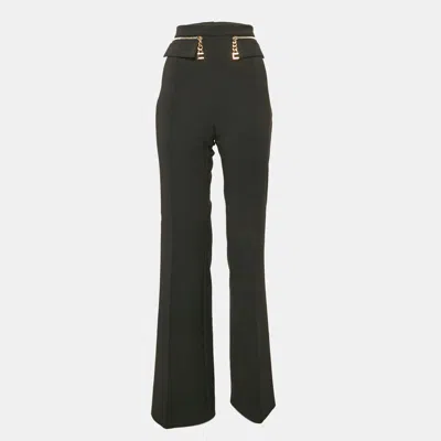 Pre-owned Elisabetta Franchi Black Crepe Zip Detail High Rise Trousers S In White