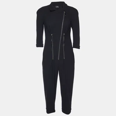 Pre-owned Elisabetta Franchi Black Crepe Zip Detail Jumpsuit S