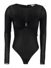 Elisabetta Franchi Black Crewneck Bodysuit With Knot Detail On The Front And Jewel Embellishment In Viscose Stretch Wom In Black