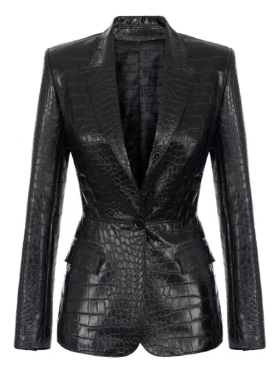 Elisabetta Franchi Black Crocodile-effect Blazer