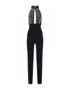 Elisabetta Franchi Black Jumpsuit With Embroidered Bodice And Halterneck In Tech Fabric Stretch Woman In Black