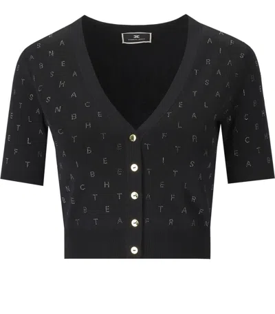 ELISABETTA FRANCHI BLACK CROPPED CARDIGAN WITH RHINESTONES