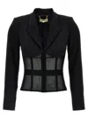 Elisabetta Franchi Tailored Blazer With Sheer Tulle Panels In Black
