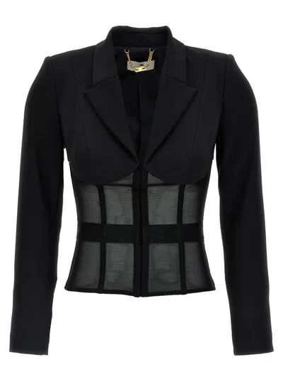 ELISABETTA FRANCHI BLACK CRPE AND TULLE BLAZER