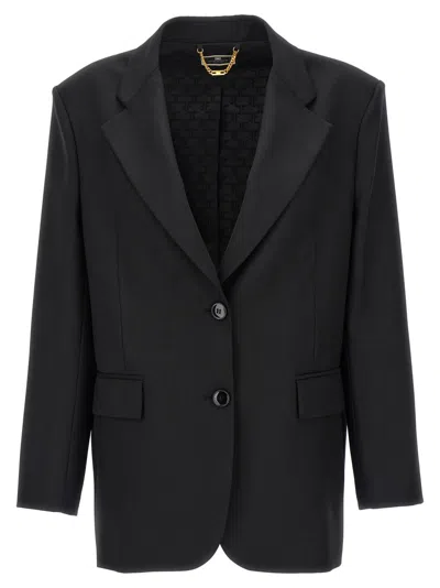 ELISABETTA FRANCHI BLACK DOUBLE-BREASTED BLAZER