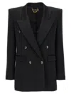 Elisabetta Franchi Double-breasted Crpe Satin Blazer In Black