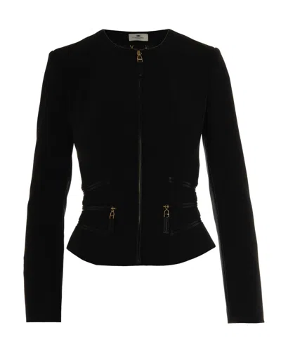ELISABETTA FRANCHI BLACK DOUBLE CRÊPE JACKET WITH ZIP DETAILS