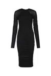 Elisabetta Franchi Long Sleeve Midi Dress With Sheer Fabric In Black