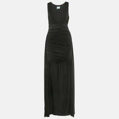 Pre-owned Elisabetta Franchi Black Draped Sleeveless V-neck Carpet Gown L