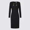 Elisabetta Franchi Shoulder Reinforced V-neckline Midi Dress With Split In Black