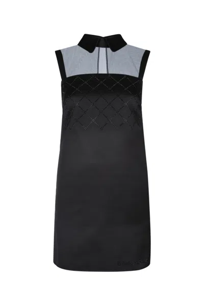 ELISABETTA FRANCHI BLACK DUCHESSE SATIN MINI DRESS