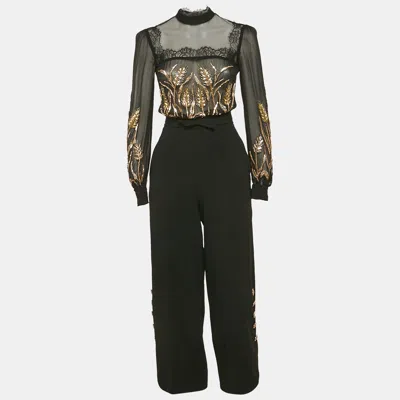 Pre-owned Elisabetta Franchi Black Embellished Crepe Detachable Top Jumpsuit S