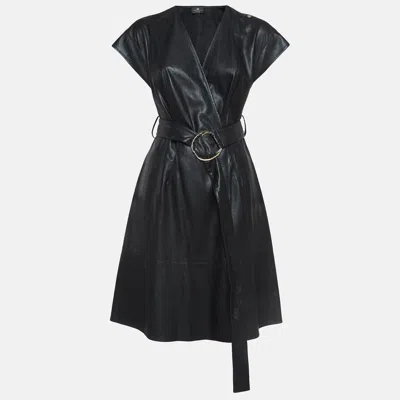 Pre-owned Elisabetta Franchi Black Faux Leather Belted Short Wrap Dress M