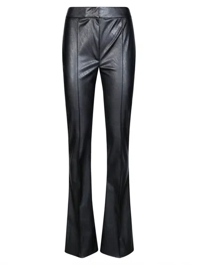 Elisabetta Franchi Black Faux-leather Flared Pants In Animal Print