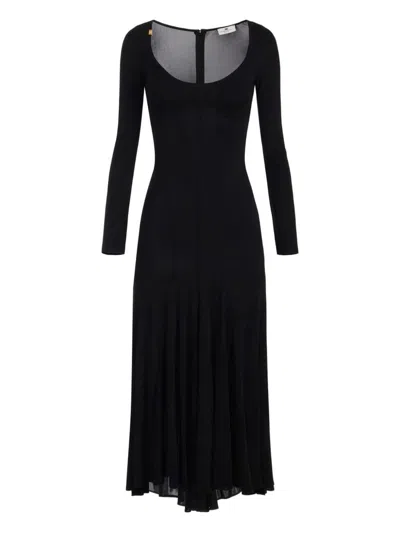 ELISABETTA FRANCHI BLACK FLARED MIDI DRESS