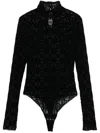 Elisabetta Franchi Black Flocked Tulle Bodysuit In Black
