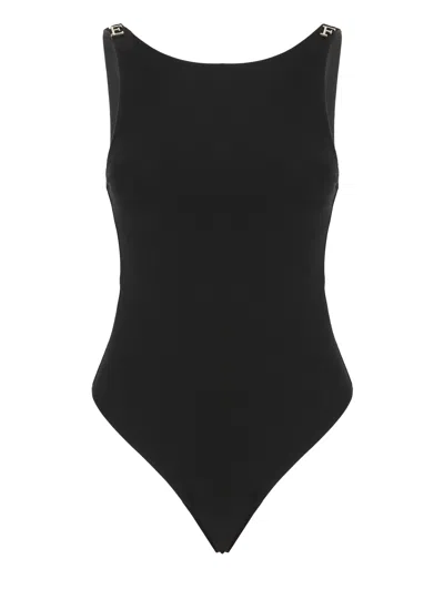 Elisabetta Franchi Black Form-fitting Logo Bodysuit