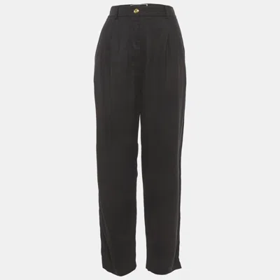 Pre-owned Elisabetta Franchi Black Gabardine Pleated Trousers M