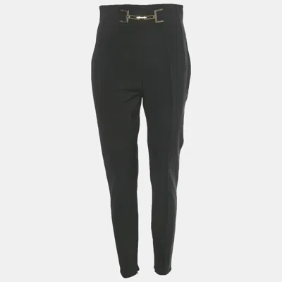 Pre-owned Elisabetta Franchi Black Gabardine Waist Detail Trousers L