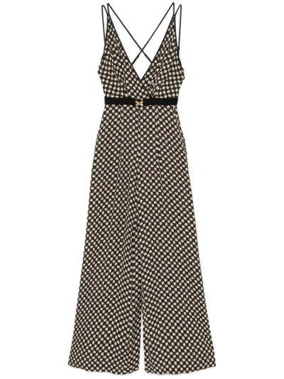 ELISABETTA FRANCHI ELISABETTA FRANCHI BLACK GEOMETRIC PRINT JUMPSUIT WITH CRISSCROSS STRAPS
