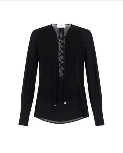 Elisabetta Franchi Black Georgette Blouse With Laces