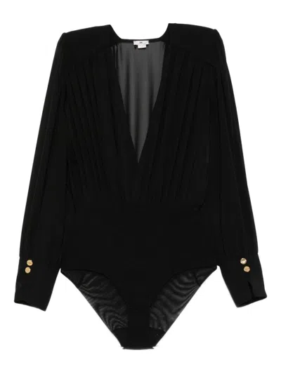 ELISABETTA FRANCHI BLACK GEORGETTE BODYSUIT WITH JEWEL BUTTONS ELISABETTA FRANCHI