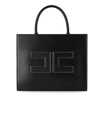 Elisabetta Franchi Medium Logo-plaque Tote Bag In Black