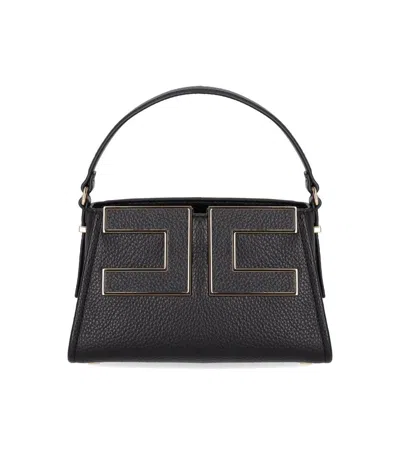 Elisabetta Franchi Black Handbag With Maxi Logo In Orange