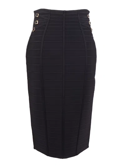 Elisabetta Franchi Black High Waisted Knit Midi Skirt