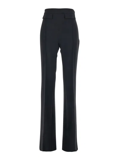 Elisabetta Franchi Black High-waisted Pants With Two Front Flap Pockets In Tech Fabric Stretch Woman In Blue