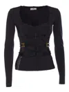 Elisabetta Franchi Sheer Panel Wide Neckline Jacket In Black