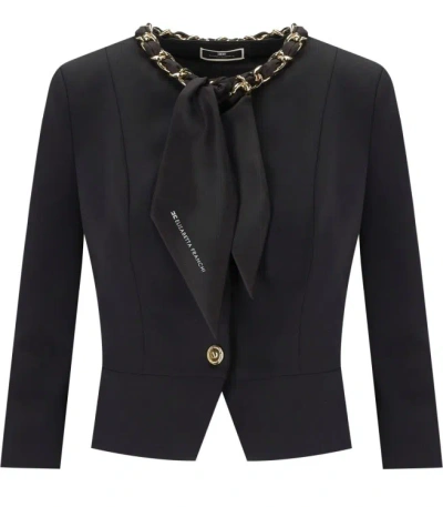 Elisabetta Franchi Black Jacket With Chain Foulard Scarf