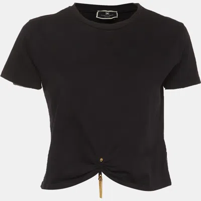 Pre-owned Elisabetta Franchi Black Jersey Crewneck Top M