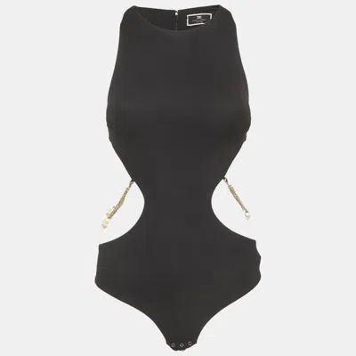 Pre-owned Elisabetta Franchi Black Jersey Halter Neck Bodysuit S